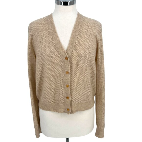 The Odells Anthropologie Cashmere Silk Button Cardigan Sweater Beige Size Medium - Picture 1 of 12
